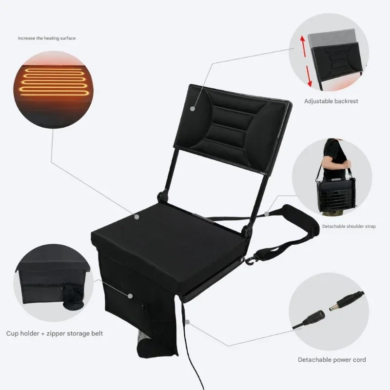 Portable Stadium With USB Heating Technology Ergonomic Backrest Storage Bag Outdoor Event Chair for Sports Game 87HA