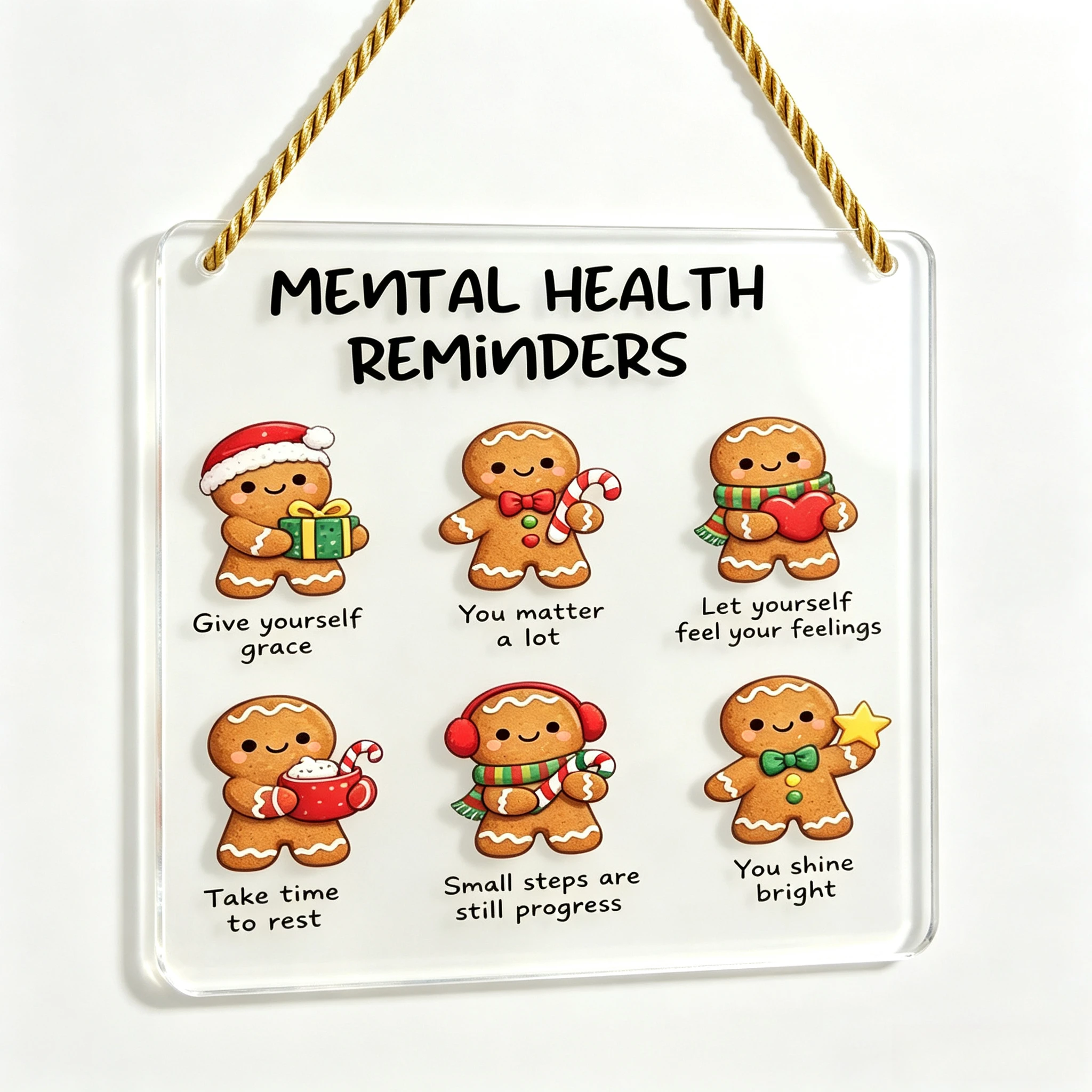 Cute Christmas Gingerbread Clear Acrylic Door Sign,Positive Affirmation Gingerbread Man Acrylic Wall Plaque, Winter Home Ornament