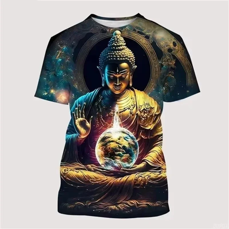 3D Printed Buddha Shakyamuni T Shirt Men's Buddhism Pattern Tees Summer Harajuku Round Neck Tops Oversized T-Shirts Short Sleeve