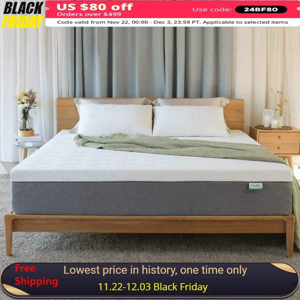 Mattress, King 12 Inch Gel Memory Foam King Mattress for Cool Night & Pressure Relief, Medium Plush Feel with Motion Isolating