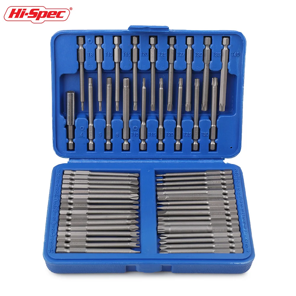 Hi-Spec 50pc Extra Long Screwdriver Bit Set Magnetic Screw Driver Bit Holder Handle 1/4 Torx Hex Slotted Phillipss PZ2 Tool Sets