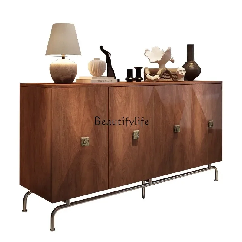 

LJY*Medieval solid wood dining side cabinet villa living room French light luxury decorative storage American high-end entrance