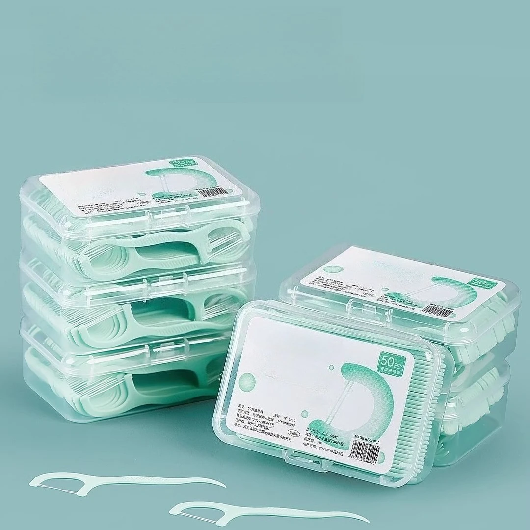 

Одноразовые двухрезьбовые зубные нити со вкусом мяты в семейной упаковке, очень тонкие, в форме дуги и в упаковке для зубочистки.