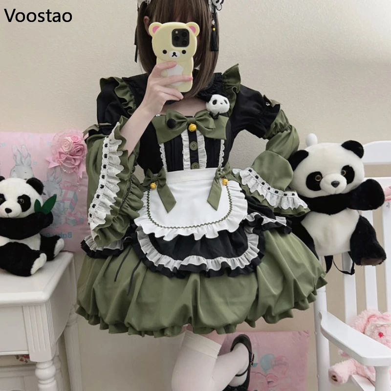 Harajuku Cute Lolita Op Dress donna Gothic Punk Y2k Bow Ruffles Bell profile Maid Party Dresses Girls Vintage Japanese Kawaii Dress