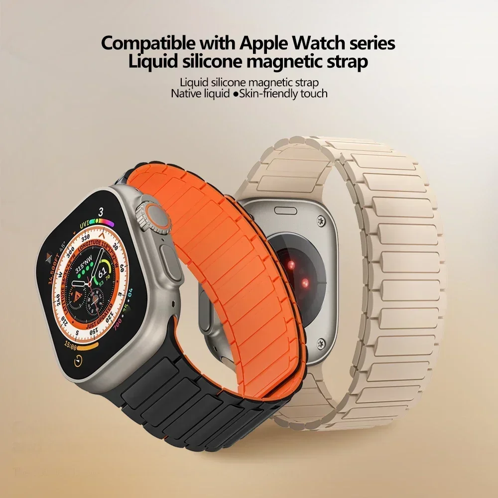 New Magnetic Loop for Apple Watch Bands 46/42/49/45/41/38mm Silicone Bracelet iWatch Series 10 9 8 7 6 5 4 3 ultra 2 strap