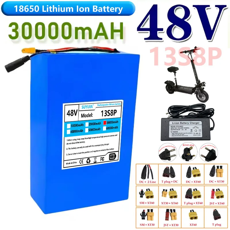48V 30ah 13s8p Lithium Ion Battery, 48V 30000mAh 2000W Electric Battery, Built-in 30A BMS + R18650% Charger, Original Battery