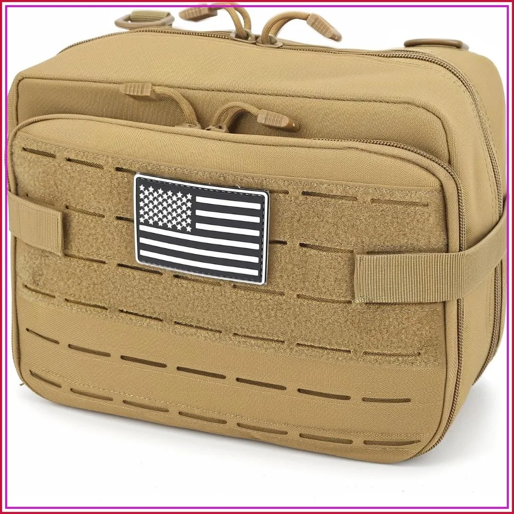 

Large Tactical Pouch: EDC Gear Organizer with MOLLE, Expandable Medical Pocket & US Patch