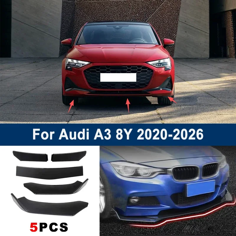 

Adjustable 5Pcs Sectional Front Spoiler Lip For Audi A3 8Y 2020-2026 Front Bumper Splitter Car Exterior Sport Body Kit