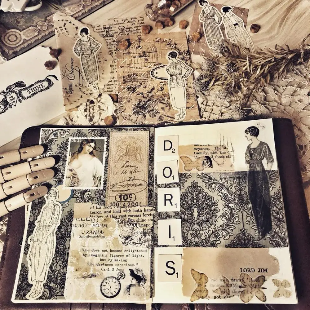 58 sztuk vintage fashion design lady naklejki papierowe rzemiosło i naklejki do scrapbookingu książka dekoracyjna naklejka DIY artykuły papiernicze