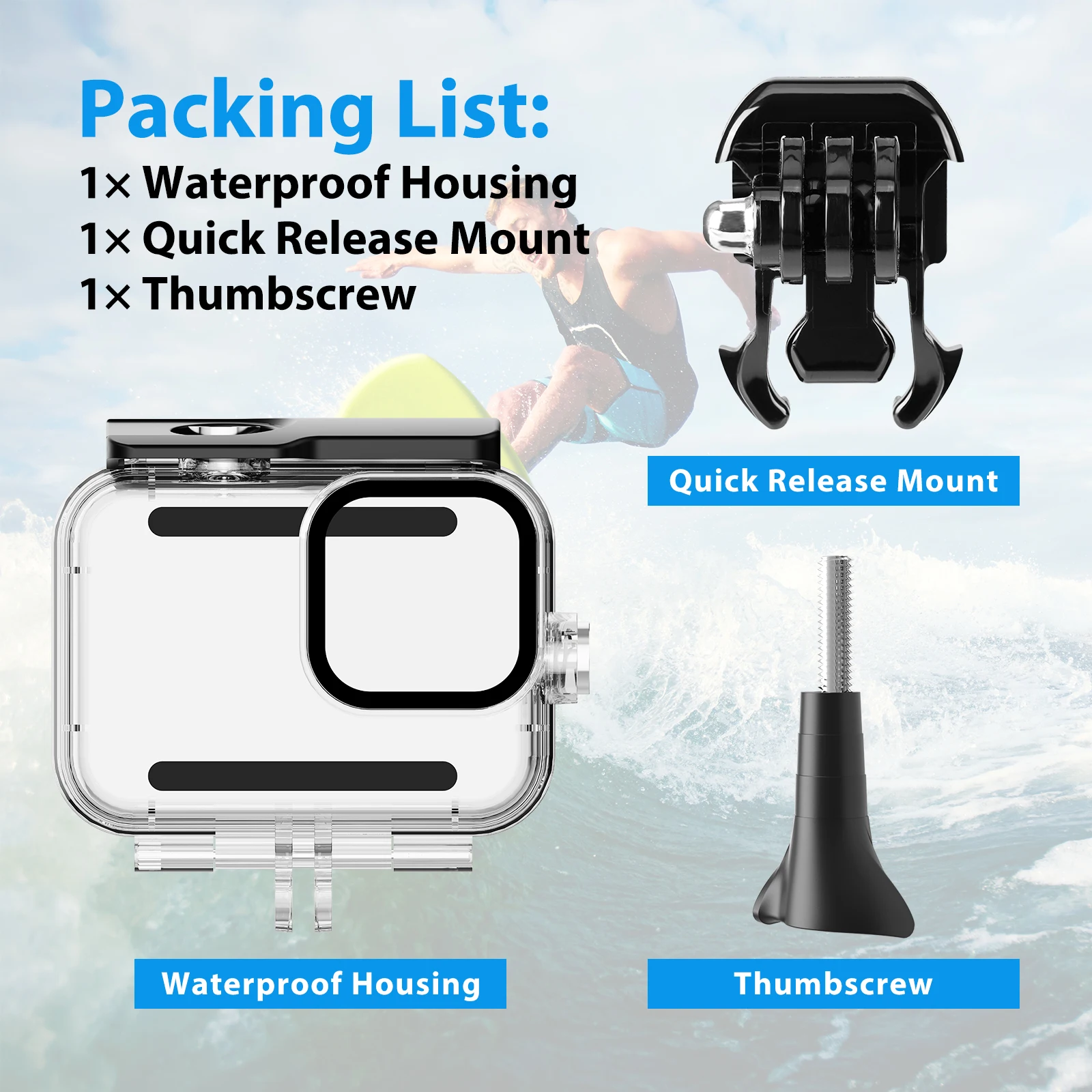 For GoPro Hero 13 12 11 10 9 Black Waterproof Case Housing Diving Protective Underwater Dive Cover 60M For Go Pro Accessories