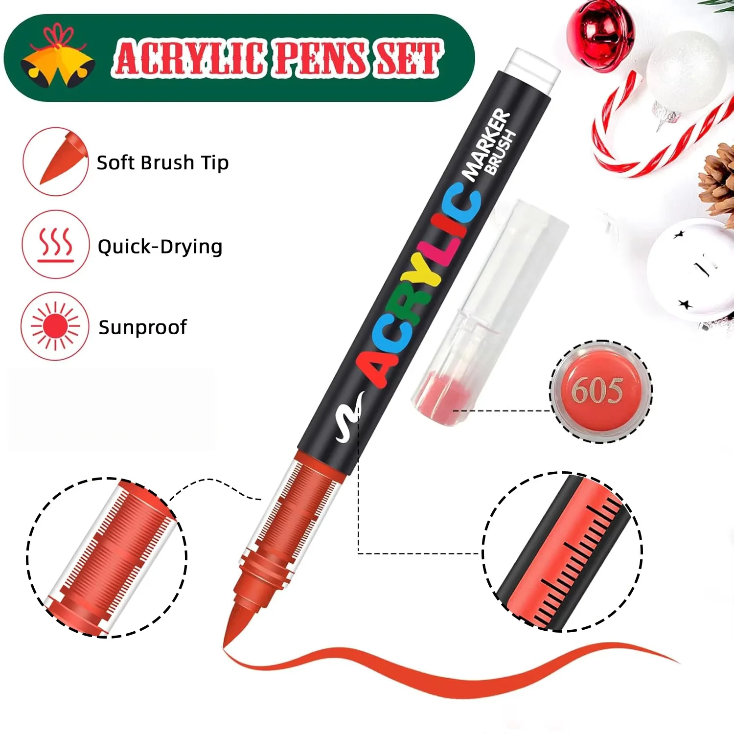 12-288 Color Direct Liquid Acrylic Paint Markers, Soft Brush Tip Automatic Ink Control ,for Glass, Ceramics, Fabric Painting