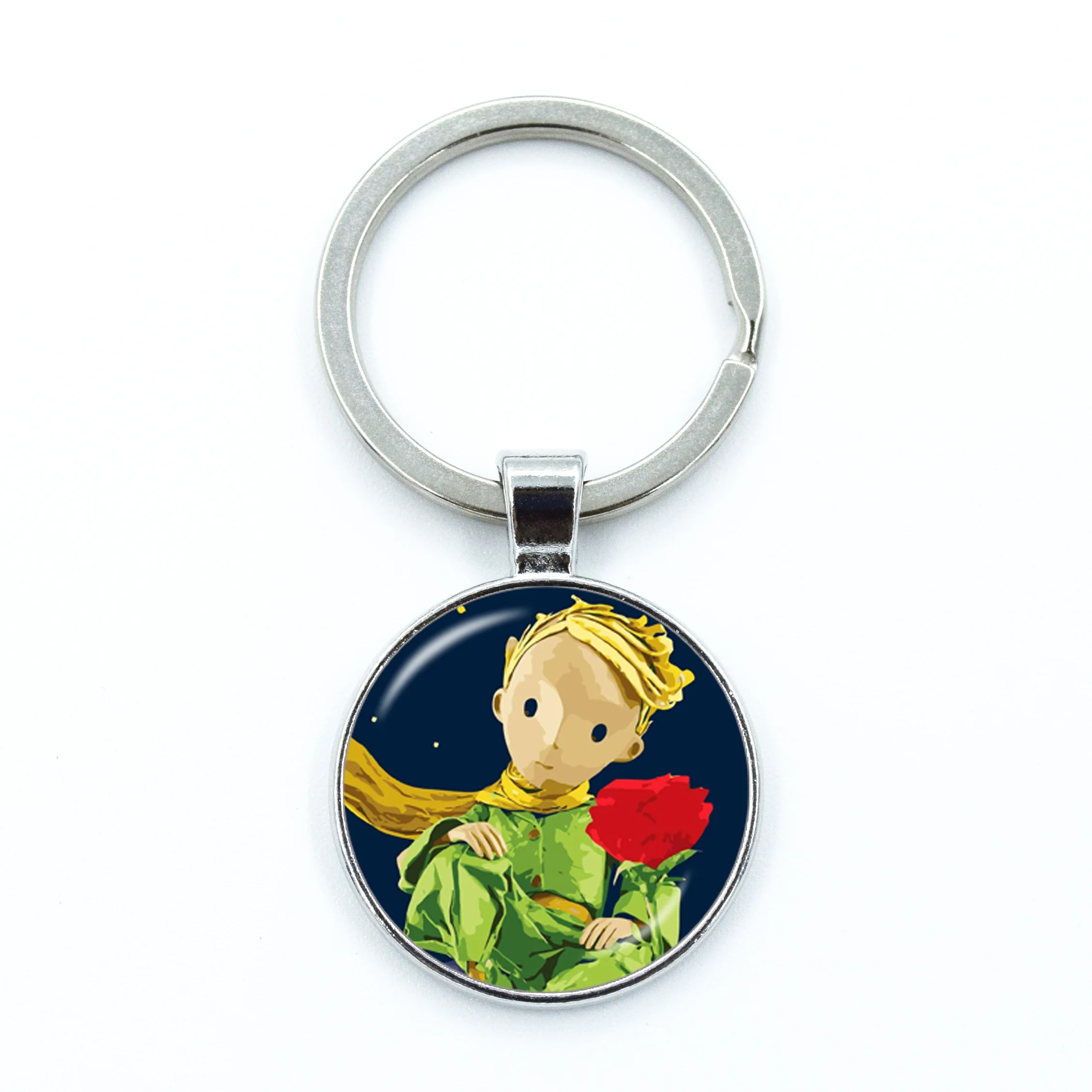 New Little Prince Metal Keychains Time Stone Glass Pendant Creative Gift Key Chain Fashion Charm Keychain Accessories Gift