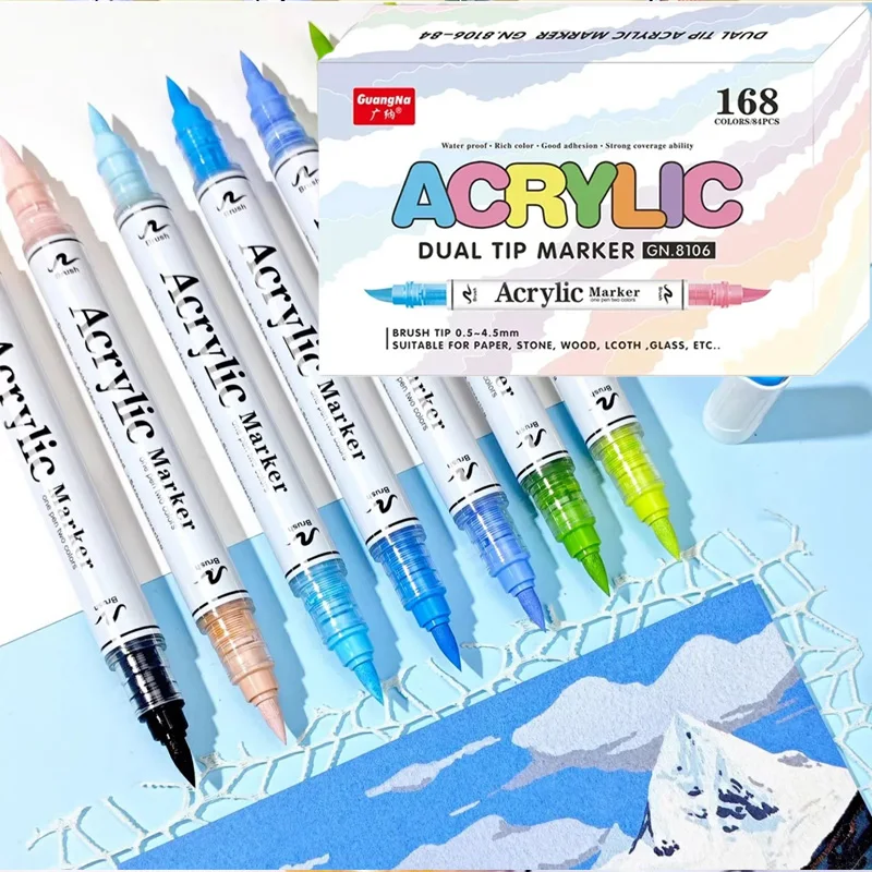 168/60 Colors Double Nib Direct-liquid Acrylic Marker Pen Waterproof Pen Soft Brush Nib for School Art Supplies Stationery