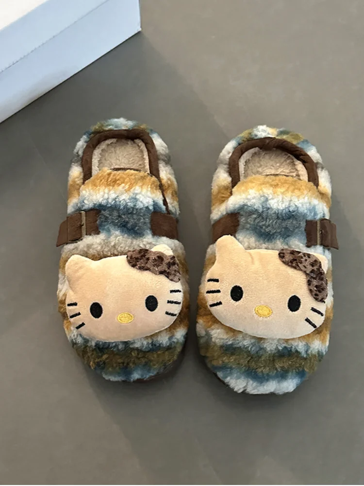 حار سانريو مرحبا كيتي فتاة Kawaii الصوف مبطن النعال طالب الخريف والشتاء موضة الكرتون في الهواء الطلق نعال من القطن جديد #2