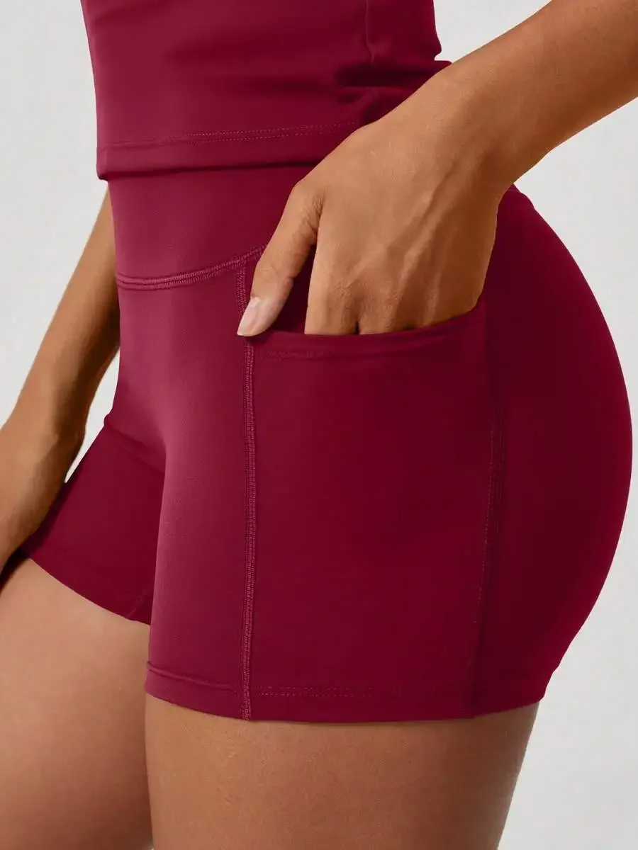 Women's Sweet Sports Short Sleeve High Waist Tummy Control Butt Lifting Shorts Set