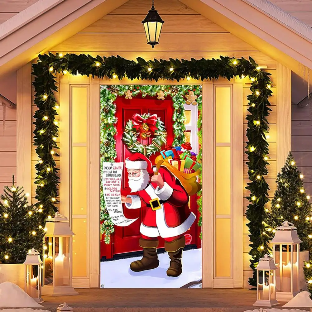 

Holiday Home Decor Christmas Festive Christmas Door Curtains Santa Claus Print Fine Workmanship Home Decoration