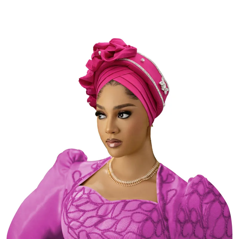 نيجيريا الحرير الخام السيارات Gele ربطة الرأس قبعة إسلامية أغطية الرأس حفلة Turbante تكدرت قبعة عمامة للنساء سيدة أفريقية أشرطة رأس