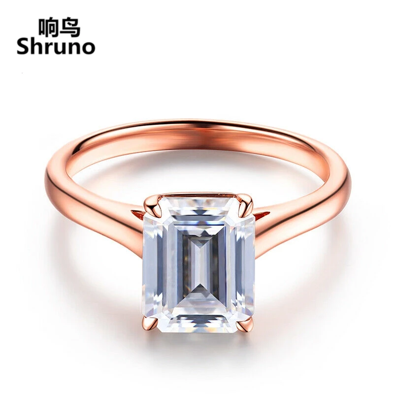 

Shruno Solid 14k Rose Gold 7x9mm Emerald Cut 2.4ct VVS/DF Color Moissanite Diamond Wedding Ring Women Moissanite Fine Jewelry