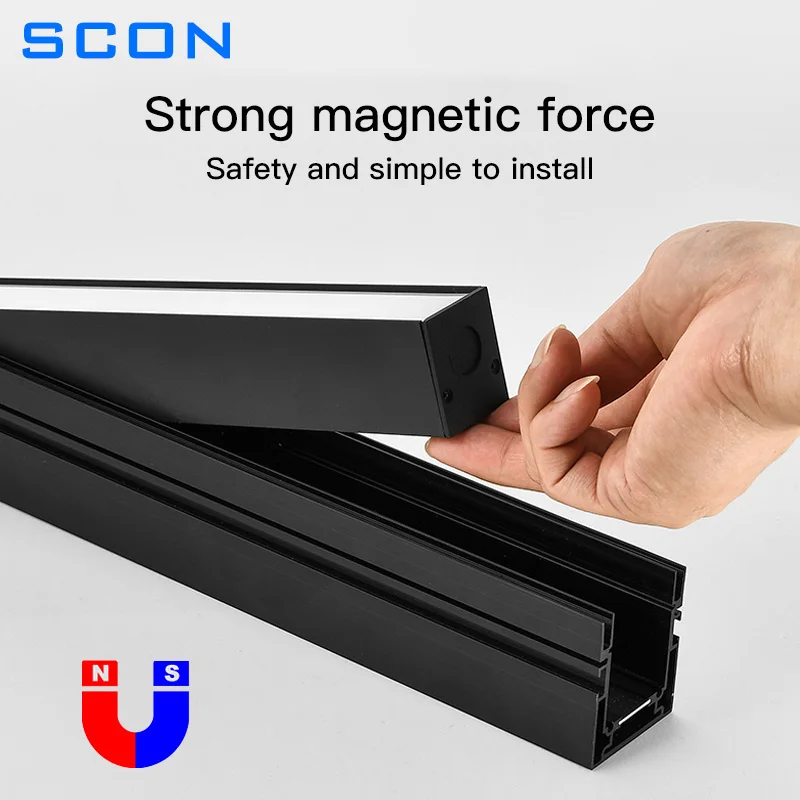 Imagem -05 - Scon-creative Magnetic Track Lights Alumínio Pvc Estiramento Teto Recesso Suspenso Led Spotlight Magnet Mount Rail