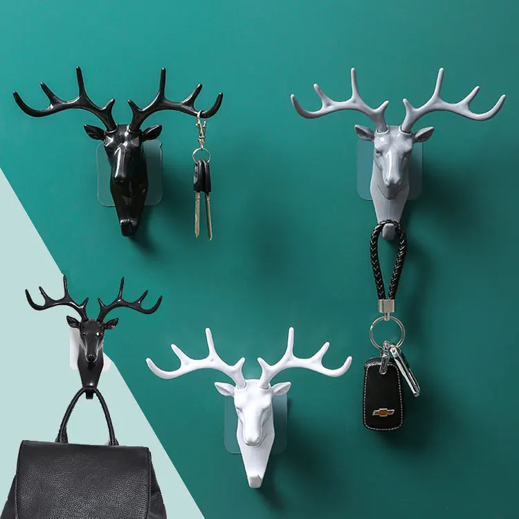 New Vintage Deer Wall Hanging Hook Head Antlers for Hanging Clothes Hat Scarf Key Deer Horns Hanger Rack Wall Decoration