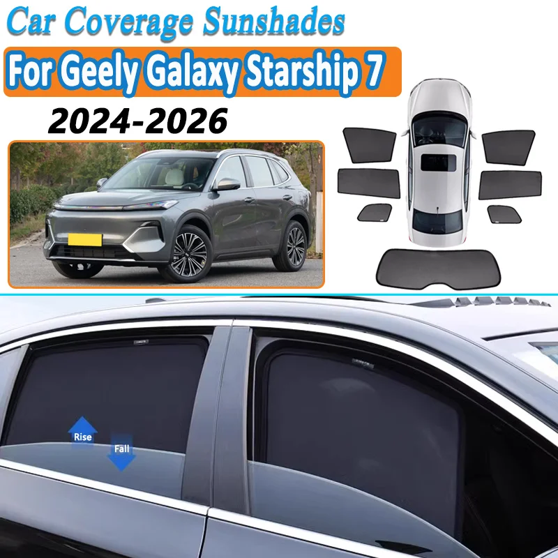 

Car Mesh Shades For Geely Galaxy Starship 7 Emi 2024-2026 EX5 Starray EM-i Accessories Privacy Curtain Window Sunshade Sunscreen