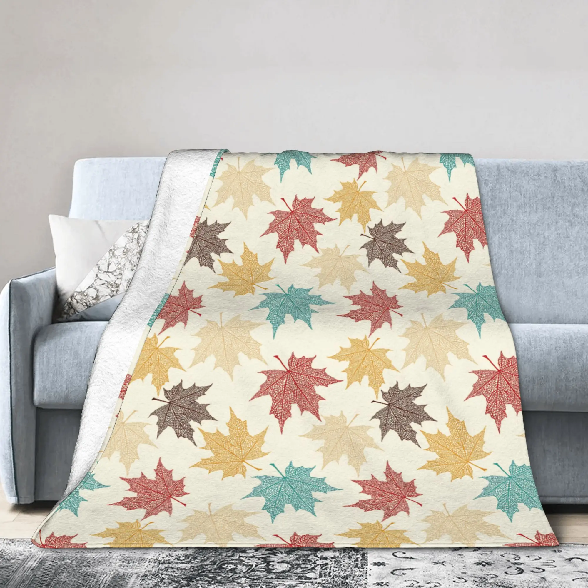 Maple Fallen Leaves Blanket Colorful Flannel Throw Blanket Bedding Couch Printed Ultra-Soft Warm Bedspreads