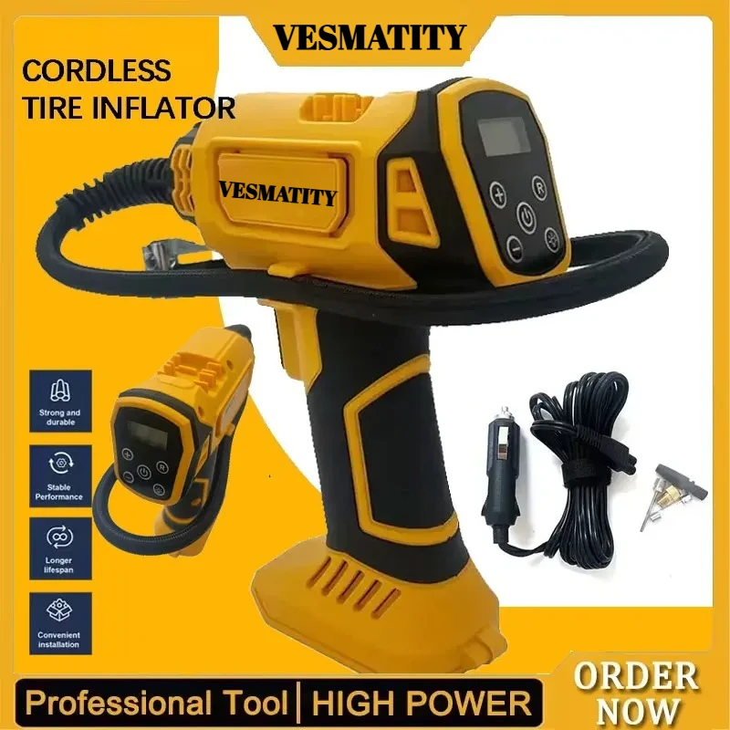 Automatic Tire Inflator Battery Air Compressor Cordless Electric Pump with Digital Pressure Gauge for Car Bikefor Dewalt Battery