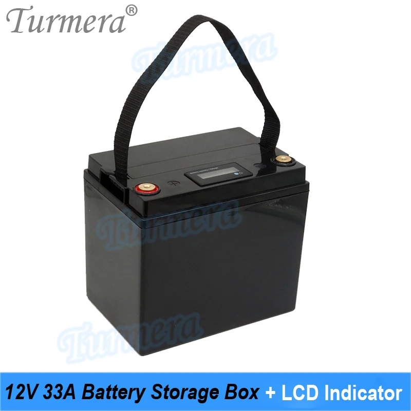 Turmera-caja de almacenamiento de batería, Lifepo4 indicador LCD para baterías de mano, sistema de energía Solar, 12V, 33A, 18650, 26650, 21700, 32700