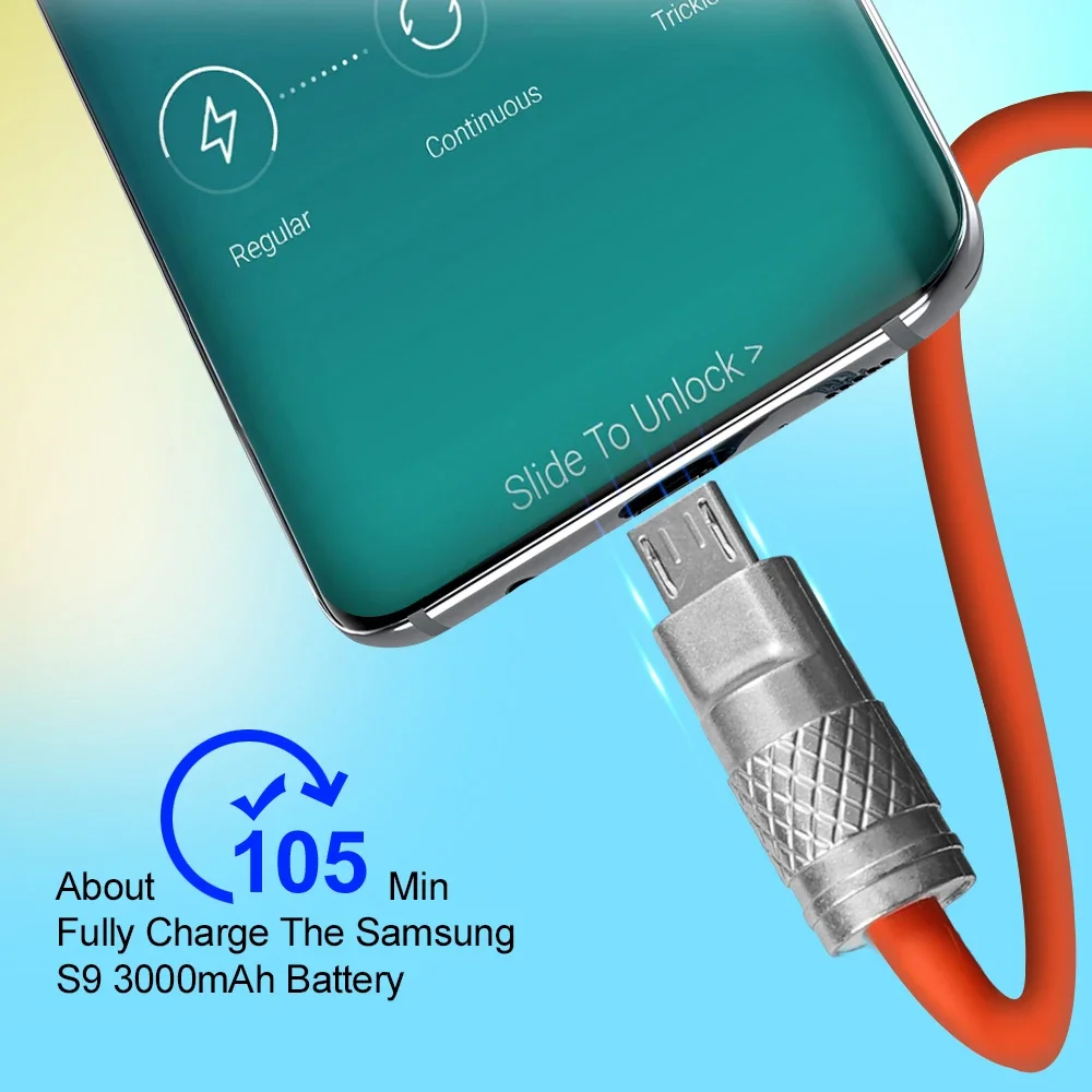 120W 6A Super Fast Android Charger Zinc Alloy Liquid Silicone Cable Micro USB Universal Android Phone Fast Charging USB Cable