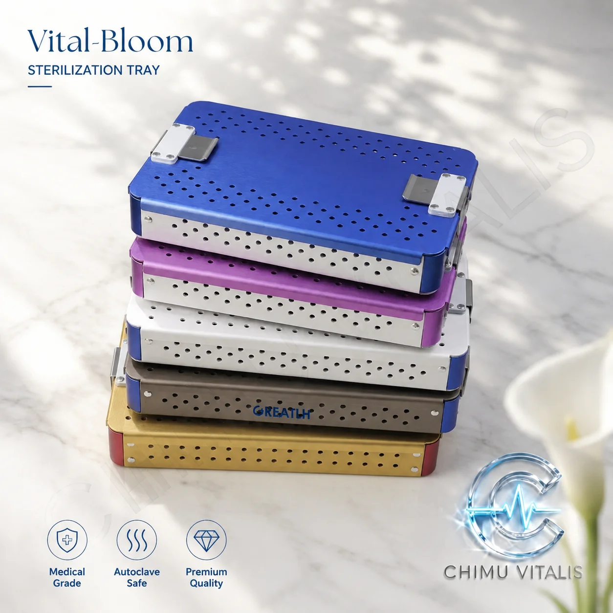 【CHIMU VITALIS】Stainless Steel Instrument Sterilization Tray with Silicone Mat, Autoclave Container