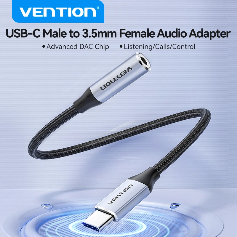 Vention DAC USB Type C to 3.5mm Jack Headphone Adapter Aux Audio All Earphone HiFi Splitter Cable for iPhone 16 15 Samsung