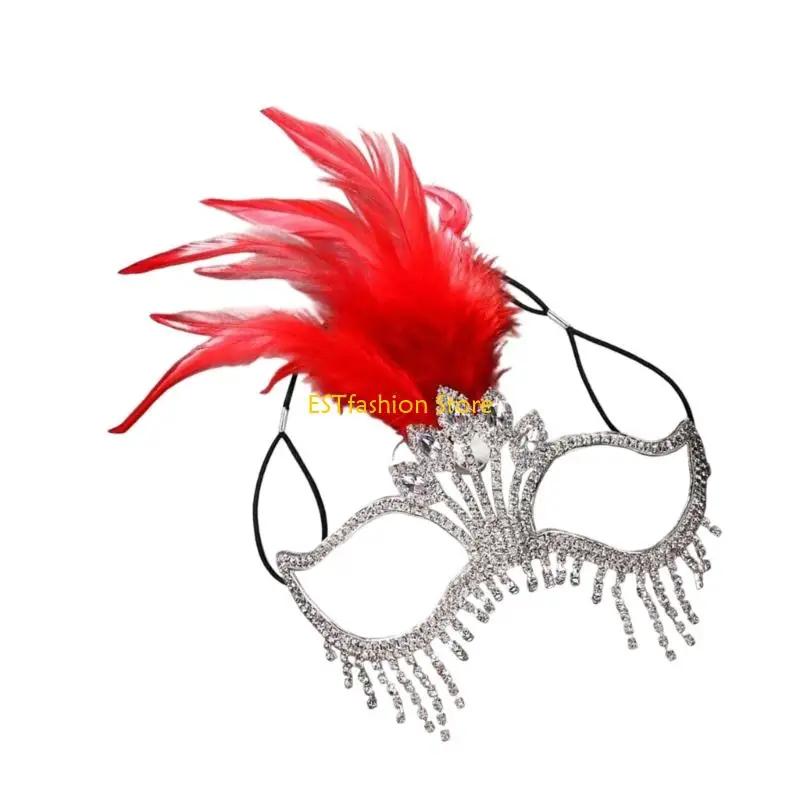 

Маскарадная маска с блестящими перьями Y5GC с практичным формованным дизайном и безопасными стразами для сценических и