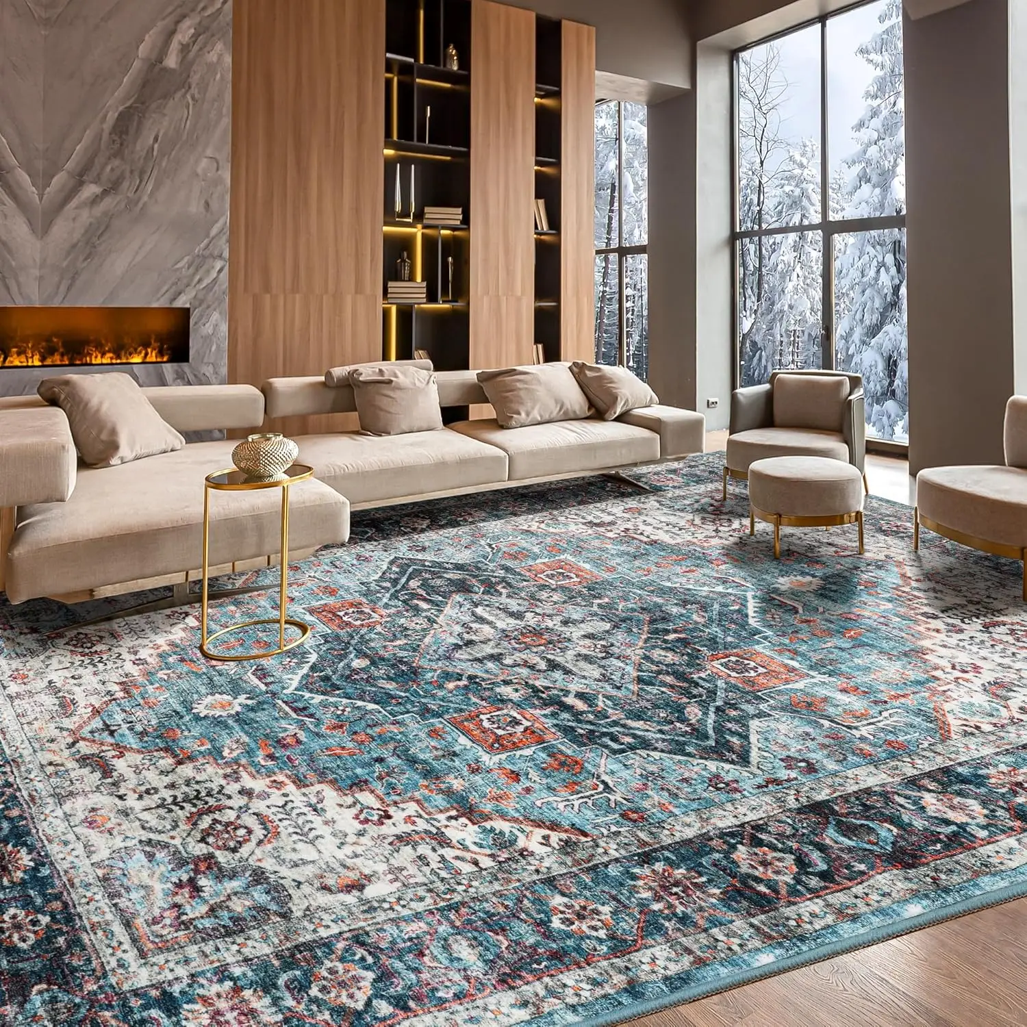 Vintage Boho Rug Non-Slip Rug Non-Shedding Carpet Stain Resistant Washable Rug Indoor Floor Carpet Bedroom Dining Room Kitchen