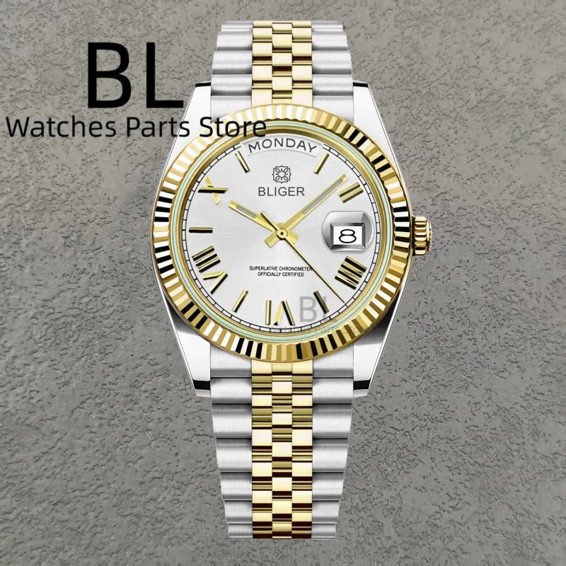 BLIGER Luxe CustomLogo Two Tone Rose Gold DD36DD40 Herenhorloges Miyota8285 Mechanische Horloges Saffierspiegel Waterdicht