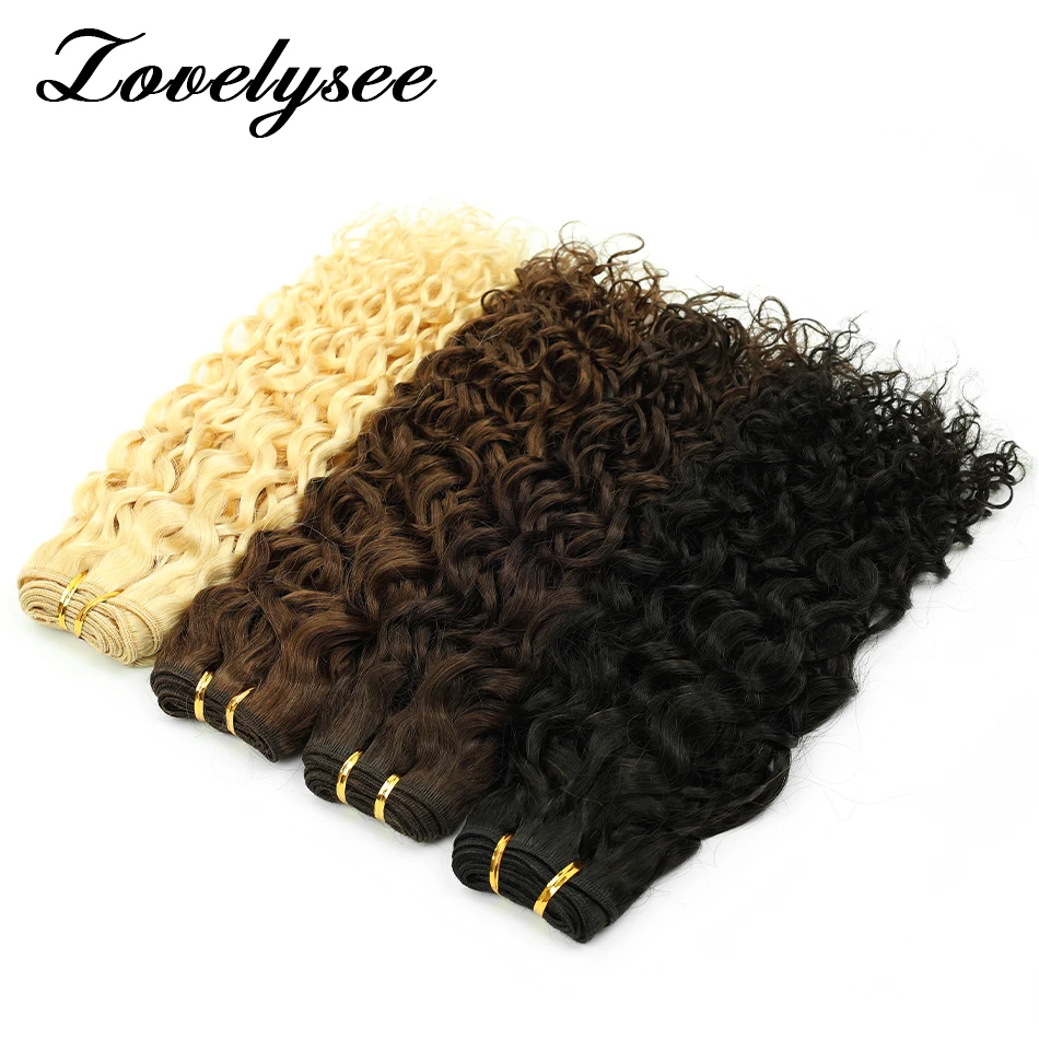 Lovelysee 100 جرام موجة المياه لحمة شعر بشرية تمديد 14 "-26" الشوكولاته براون مجعد لحمة مزدوجة شعر ريمي خياطة في وصلات شعر #4