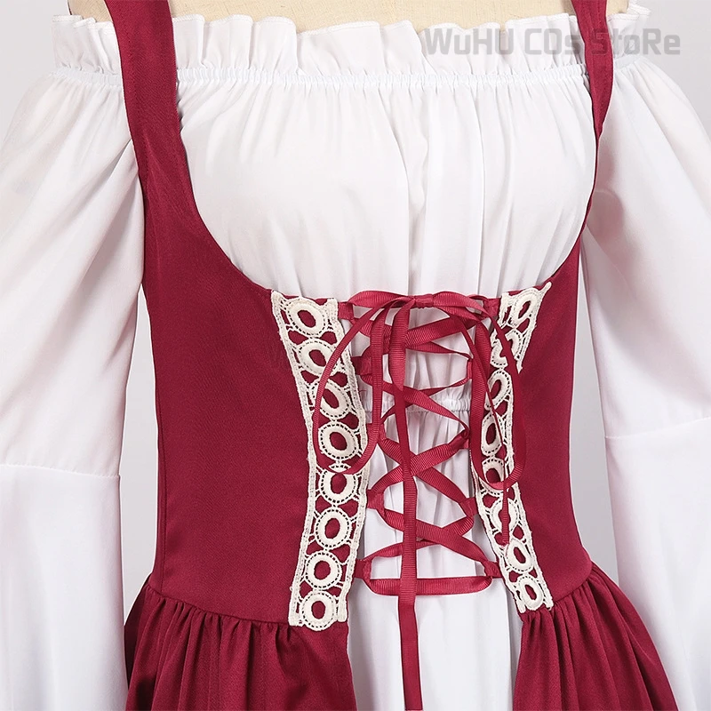 فستان كلاسيكي كلاسيكي للنساء من القرون الوسطى ، ثوب أحمر ، زي الهالوين للفتيات ، حفلة كرنفال القصر ، تمويه أميرة البلد ، تأثيري