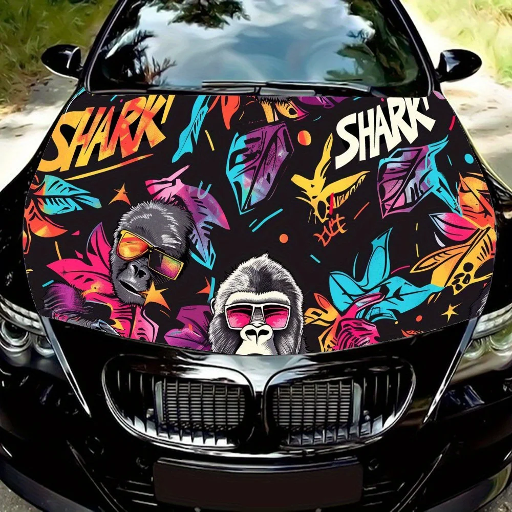 

Виниловая наклейка на капот автомобиля Groovy Vibrant Gorilla Pop, наклейка на двигатель автомобиля, водонепроницаемая самоклеящаяся крышка для упаковки автомобиля, Univers