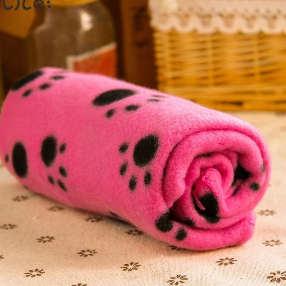 Cute Soft Fleece Pet Blanket Warm Comfortable Pet Supplies Double Sided Paw Print Plush Pet Mat for S-M Dog/Cat