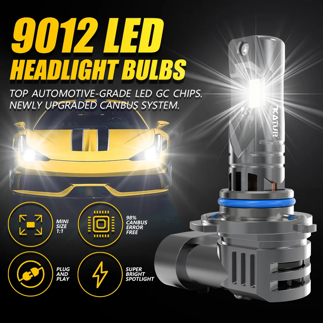 Katur 2x 9012 HIR2 Car Led Headlight Bulb Super Led 20000LM 100W Powerful 6000K White HIR2 Lamp With Fan For Buick Cascada