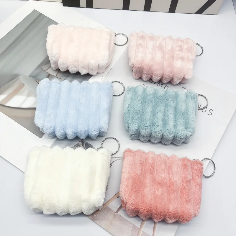 

New Women's Plush Fashion Solid Color Zero Wallet Coin Key Bag Simple Handheld Small Wallet Jewelry Storage Bag