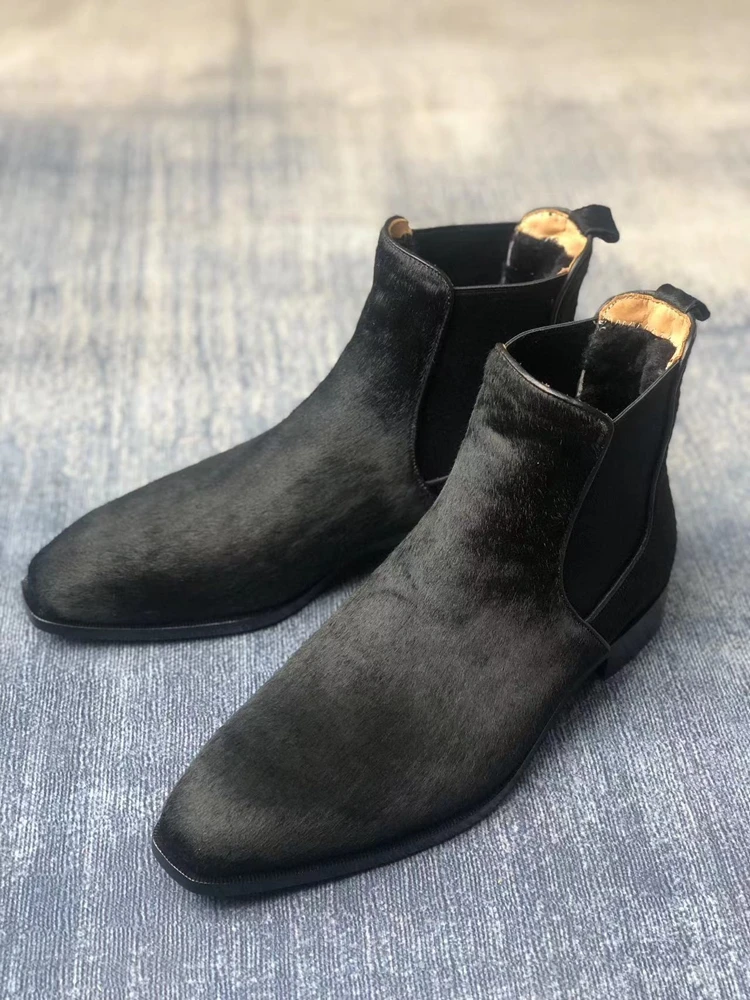 cie round toe horsehair leather chelsea boot handmade leather out-sole  ankle boots blake stitched wool innerMA15