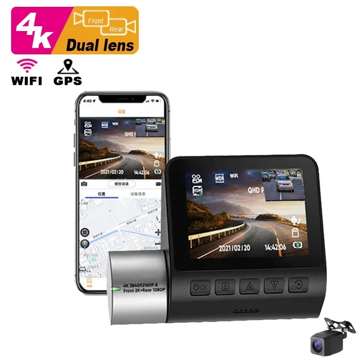 2 inch car dvr dash camera with app 4k dashcam 2 channel Smart front and rear dual dash cam wifi gps car dashcam 4k