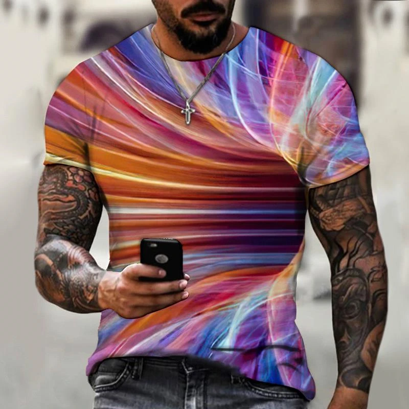 Fashion Technological Geometry Graphics T Shirts Summer Simple Short Sleeve Cool 3D Printed T-shirts Trend Casual Loose Tees