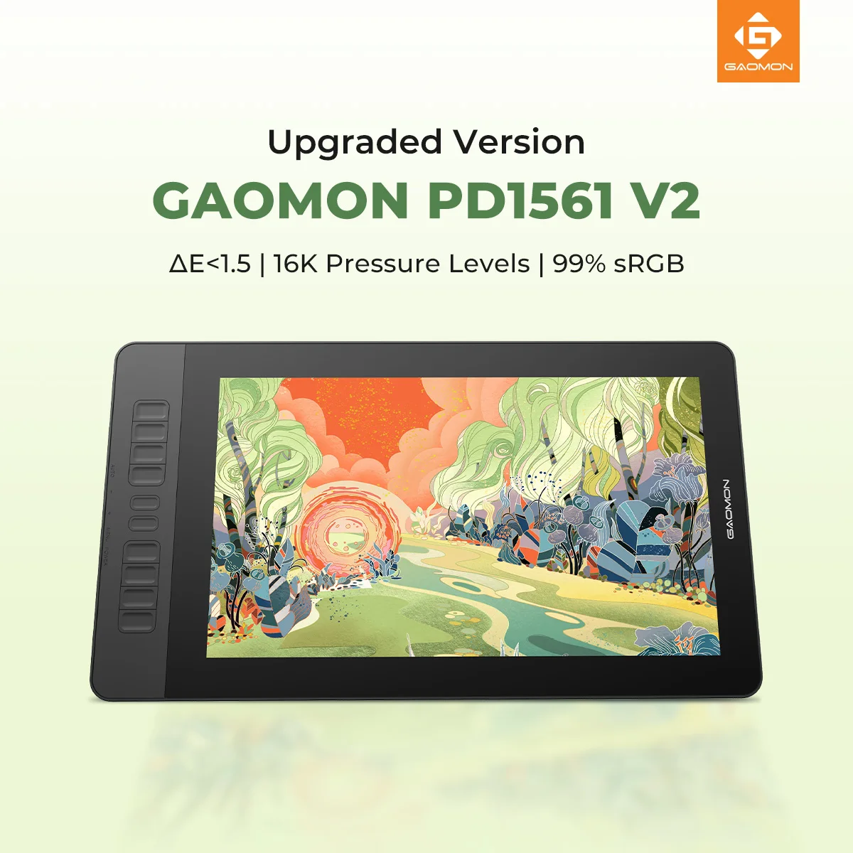 GAOMON PD1561 V2 Pen Display Graphics Tablet 15.6 Inch Full-lamination Screen with 16K Pressure Stylus Advanced Battery-Free Pen