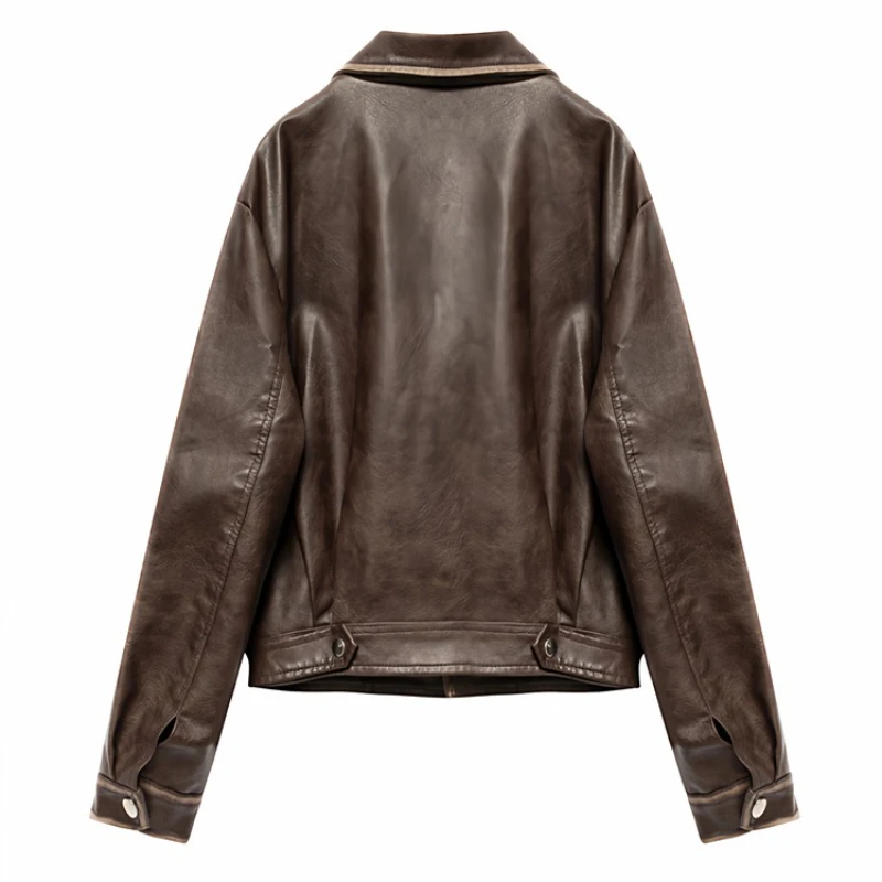 2025 New Retro PU Leather Jacket for Women Spring Autumn Korean Style Fashionable Coats  Punk Style Faux Leather Short Jacket