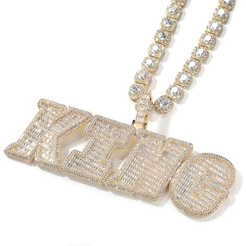 Niestandardowa osobowość duże litery CZ nazwa wisiorki naszyjnik dla mężczyzn Hip Hop Bling Iced Out raper biżuteria Drop Shipping