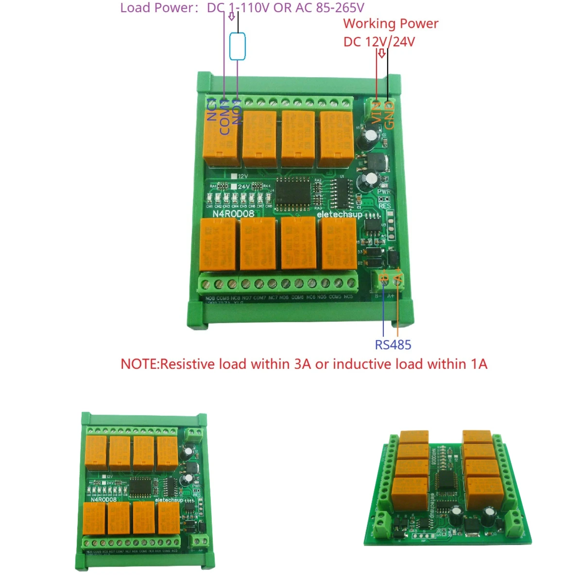 DC 12V 24V Mini Size IOT Remote IO Controller Modbus Industrial 8 DO RS485 Relay Module Eletechsup N4ROD08