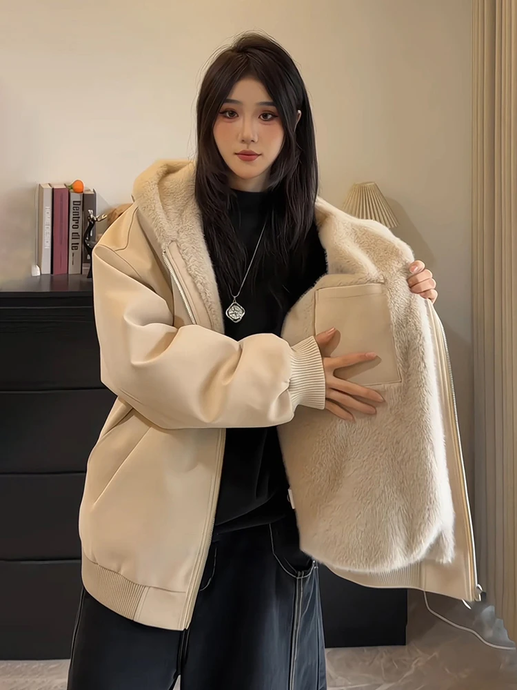 

Thiened зимнее пальто Jaet с капюшоном для мужчин и женщин, теплая верхняя одежда из искусственной кожи, длинная застежка-молния, цвет полиэстер