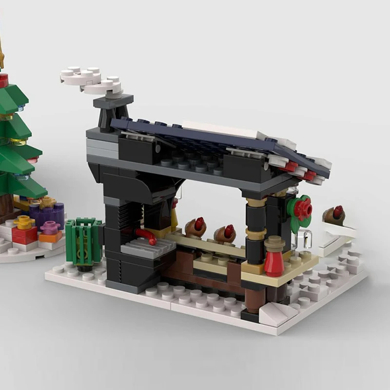 Модель Street View MOC, строительные кирпичи, маленький зимний рынок, модульная технология, подарки, праздник, сборка, детские игрушки, Suithongep