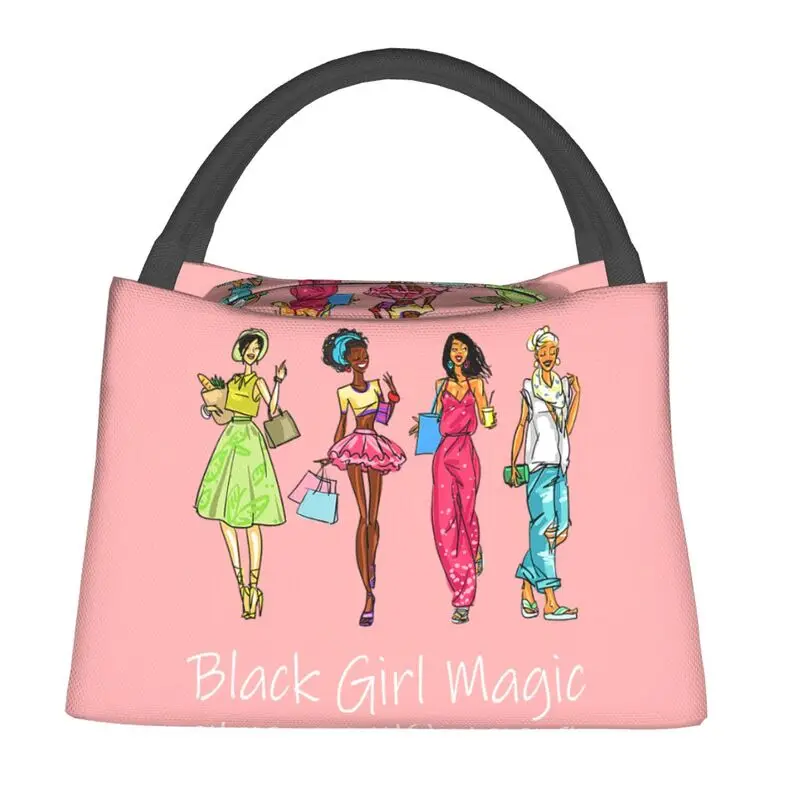 Black Girl Magic Insulated Lunch Bag Resuable African Women Cooler Thermal Lunch Tote Work Picnic Food Tote Bags